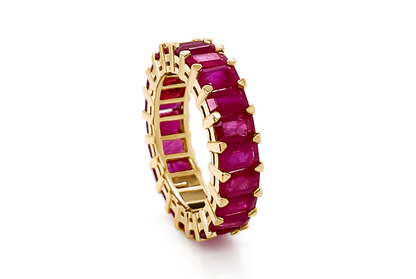 Eternity Ring 18k Gold Emerald Cut Ruby