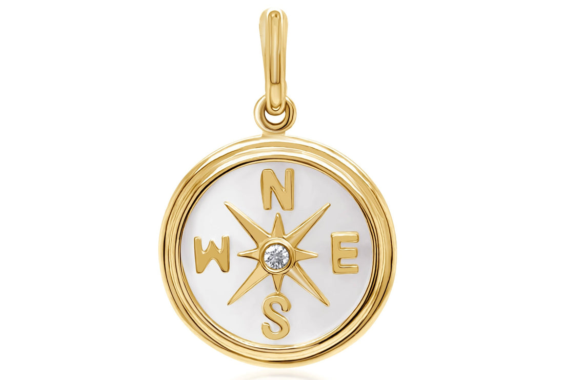 Pendant 14k Gold Mother of Pearl Compass