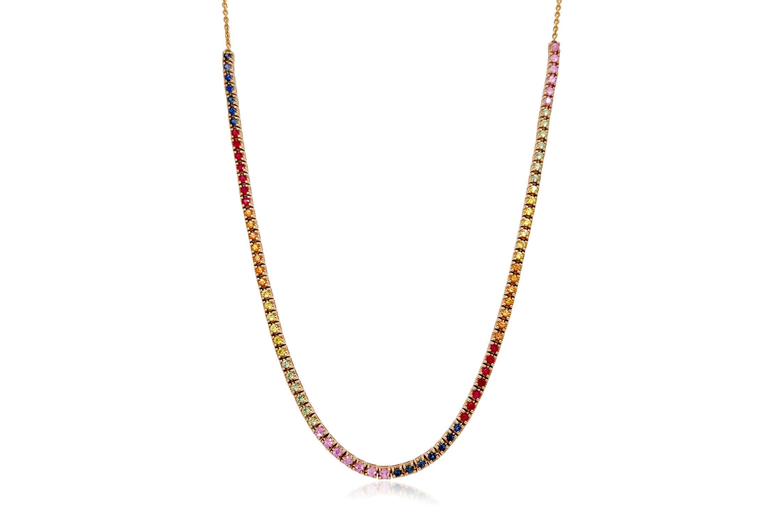 Necklace 18k Gold Multicolor Sapphires &amp; DiamondsTennis