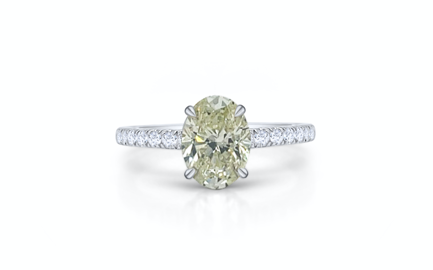 Ring 18k Gold GIA Solitaire Oval 1.01cts &amp; Pave Diamonds