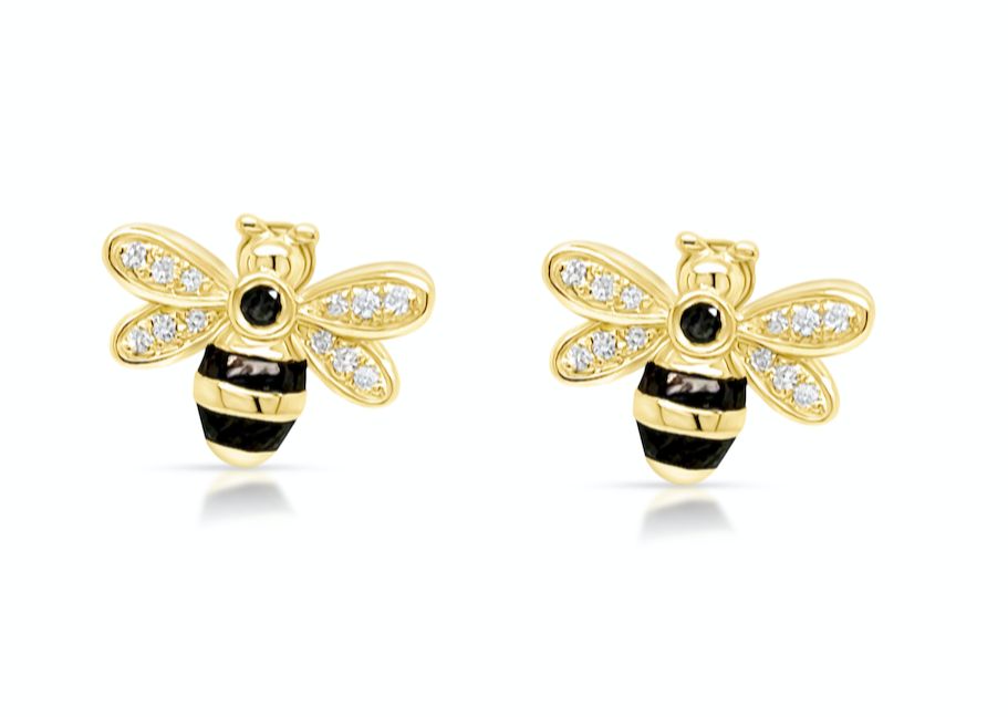 Earrings 18k Gold Bee with Diamonds