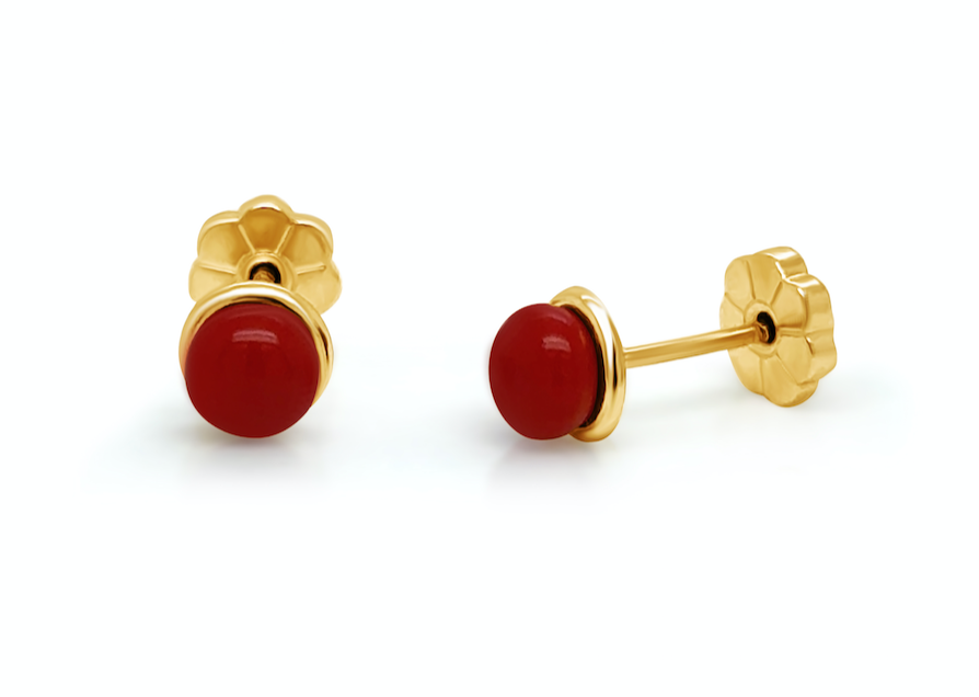 Mini Earrings 18k Gold Coral Studs