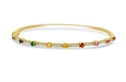 Bangle Bracelet 14k Gold Oval Multicolor Sapphires &amp; Diamonds