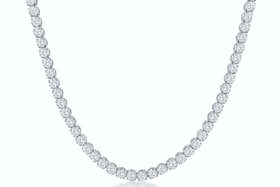 Necklace 18k Gold Tennis Round Diamonds 15.06cts