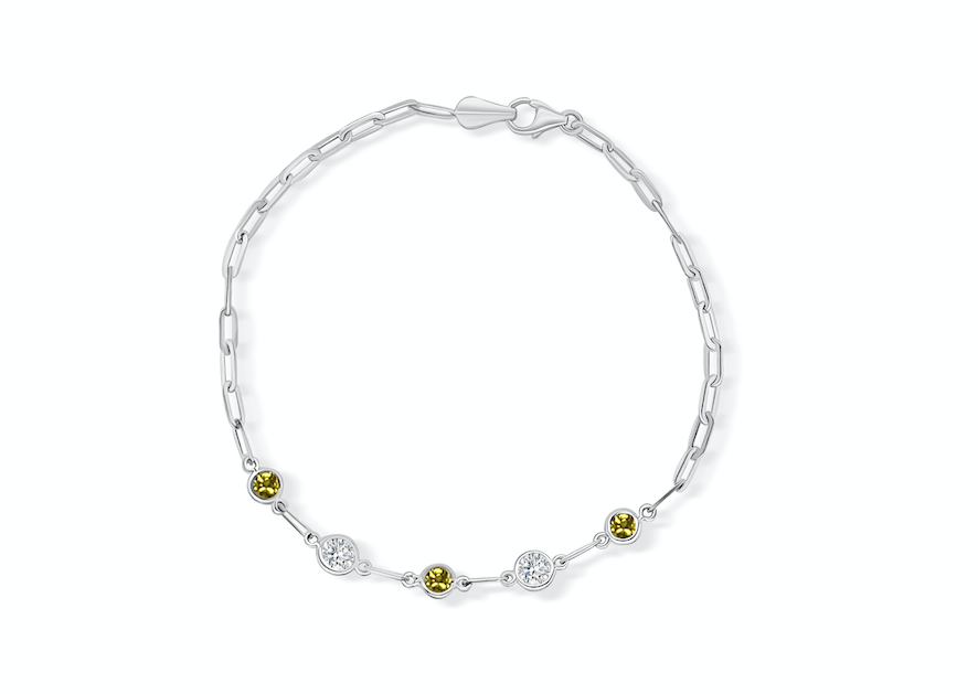 Bracelet 18k Gold Chain White and Yellow Sapphires