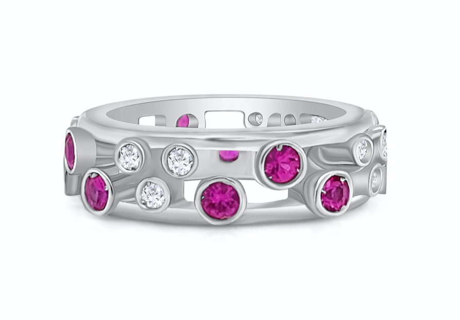 Ring Diamonds and Ruby Designer White Gold