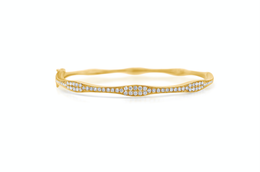 Bracelet 18k Yellow Gold Curved Diamonds Bangle