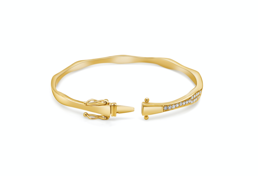 Bracelet 18k Yellow Gold Curved Diamonds Bangle