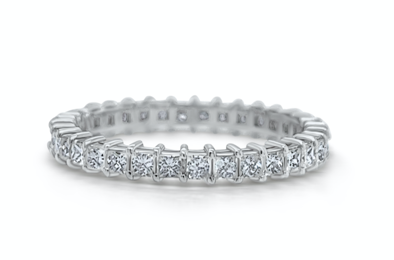 Ring 18k White Gold &amp; Princess Cut Diamonds Eternity