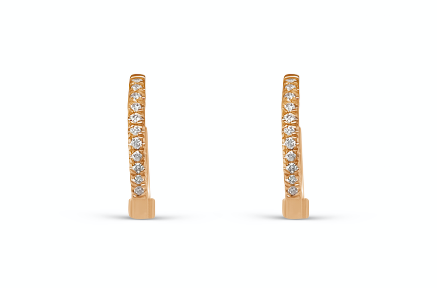 Earrings 14k Rose Gold Round Mini Hoops &amp; Diamonds