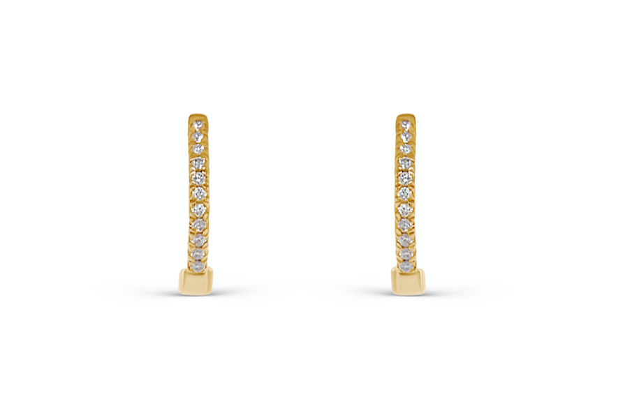 Earrings 14k Yellow Gold Round Mini Hoops &amp; Diamonds