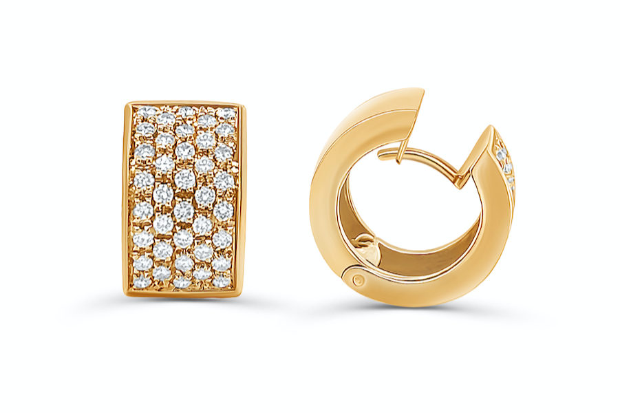 Earrings 18k Yellow Gold Huggies &amp; 5-Row Diamonds