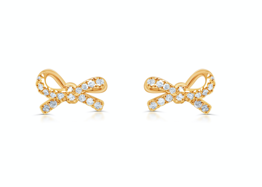 Earrings 14k Rose Gold Mini Bows with Diamonds