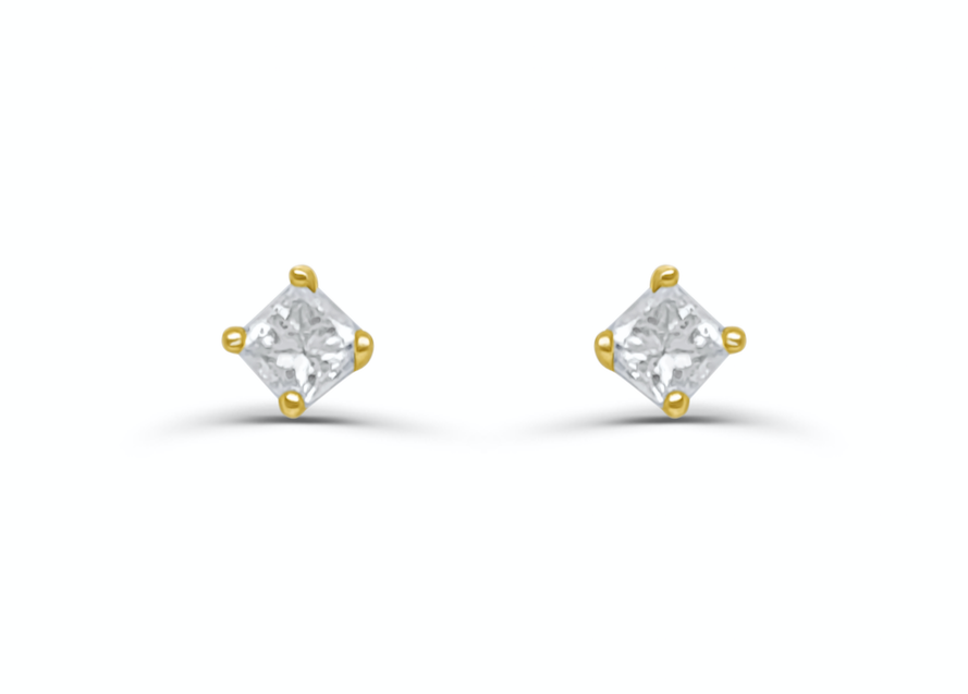 Mini Earrings 14k Gold Princess Diamonds Studs