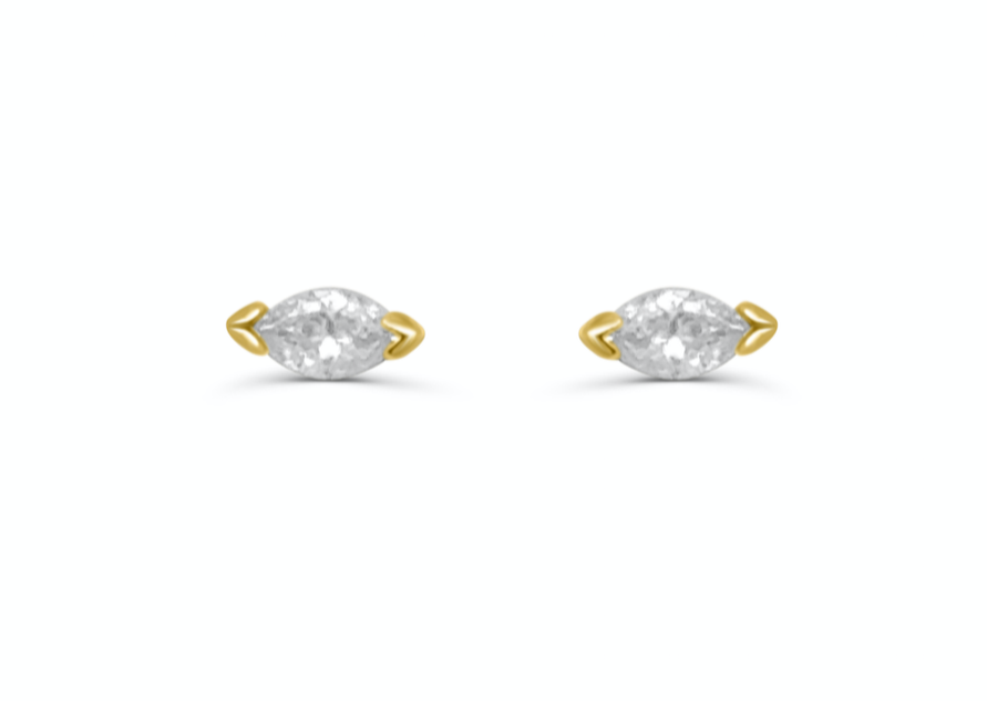 Mini Earrings 14k Gold Marquise Diamonds Studs