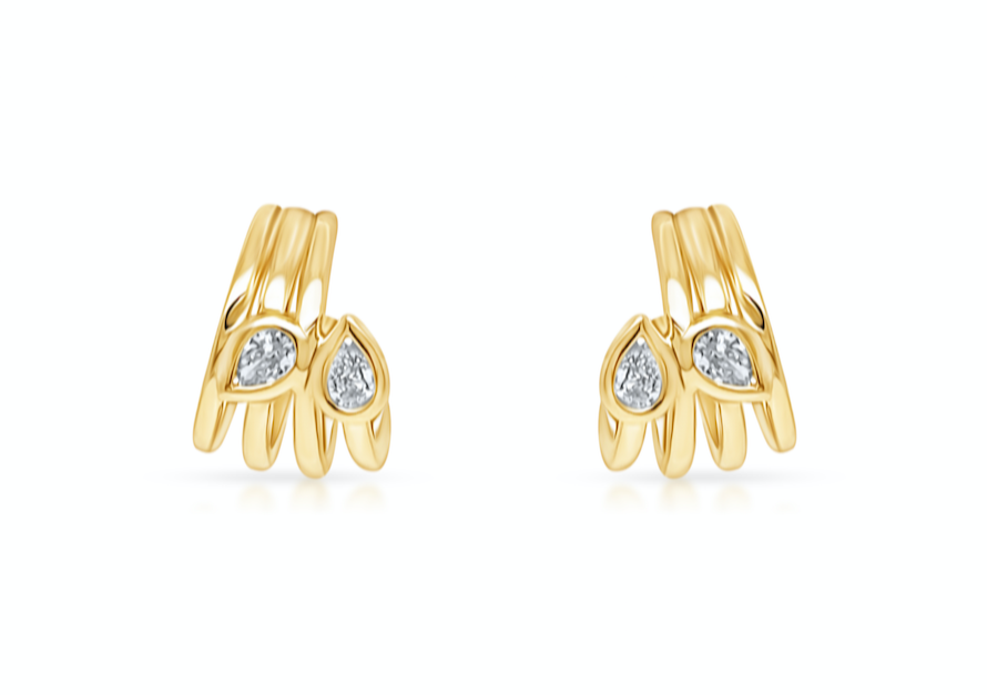 Earrings 14kt Gold Lobe Stud &amp; Pear Diamonds