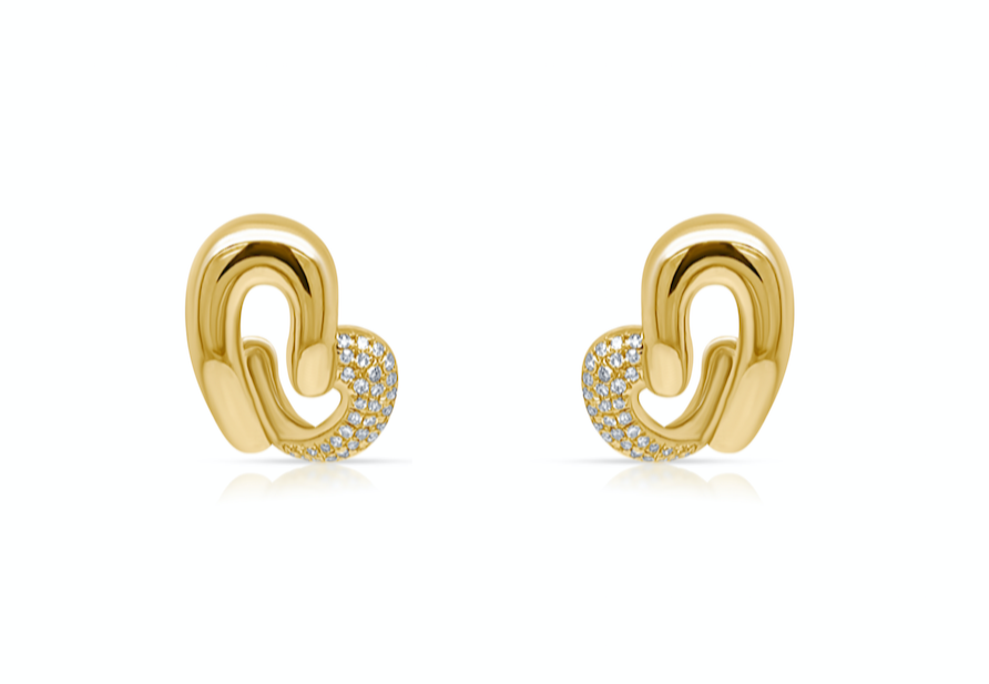 Earrings Heart Design 14k Yellow Gold &amp; Diamonds