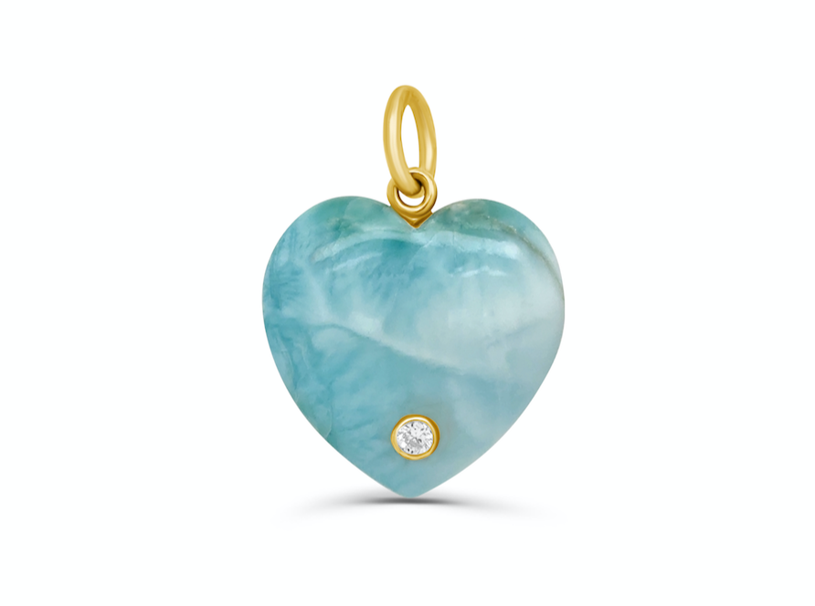 Pendant 14k Gold Larimar Heart &amp; Round Diamond