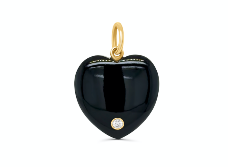 Pendant 14k Gold Onyx Heart &amp; Round Diamond