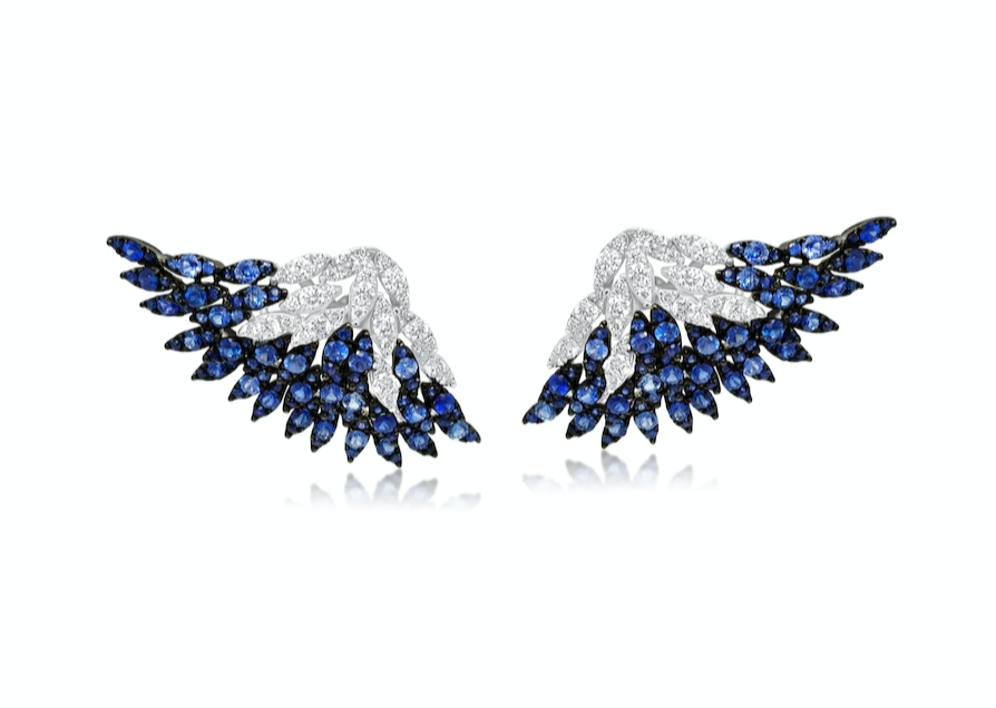 Earrings Wings 18k White Gold Diamonds and Sapphires