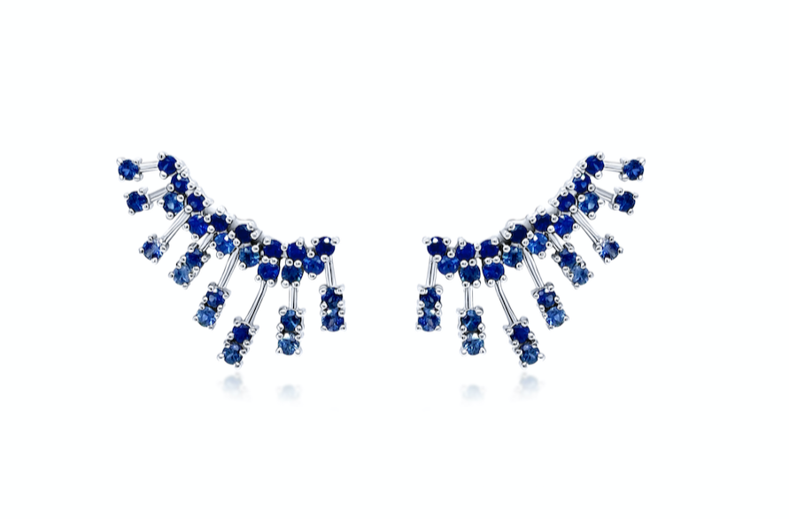 Earrings 14k Gold Climber Round Sapphires Stardusts