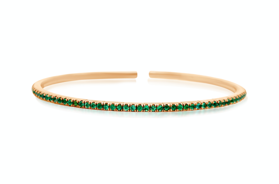 Bracelet 18k Rose Gold Emeralds Open Tennis Bangle