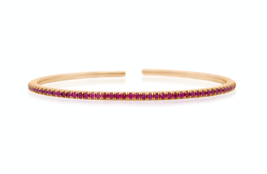 Bracelet 18k Rose Gold Rubies Open Tennis Bangle