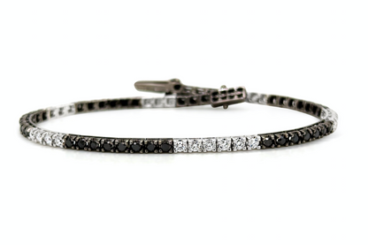 Bracelet 18k Gold Tennis Black &amp; White Diamonds