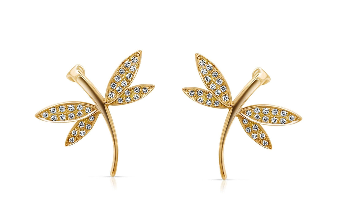 Earrings 18k Gold Dragonfly &amp; Diamonds