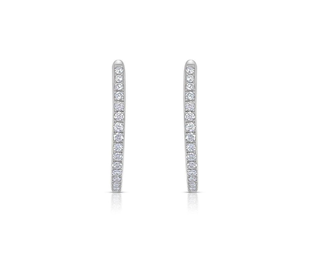 Earrings 18k White Gold Round Hoops &amp; Diamonds