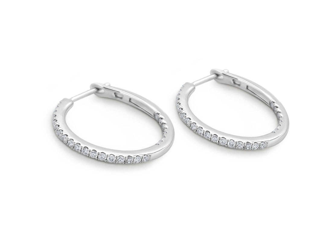 Earrings 18k White Gold Round Hoops &amp; Diamonds