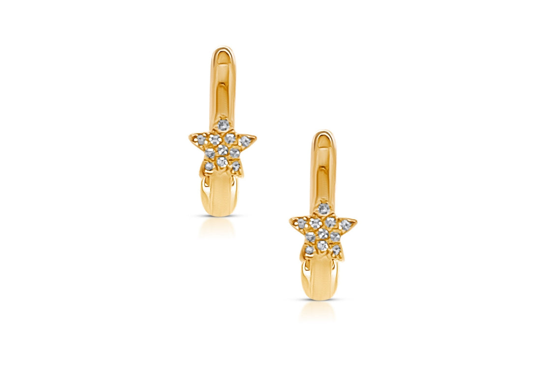 Earrings 14k Gold Huggies Star and Diamonds