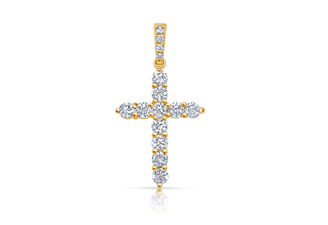 Pendant 18k Gold &amp; Round Diamonds Cross