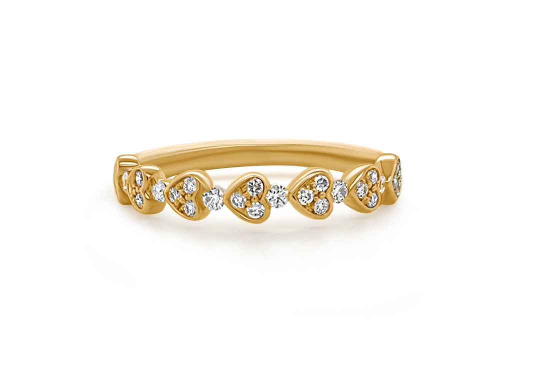 Ring 18k Yellow Gold 7 Hearts &amp; Diamonds