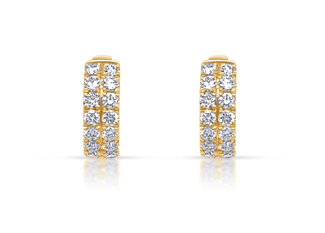 Earrings 18k Yellow Gold Huggies &amp; 2-Row Diamonds