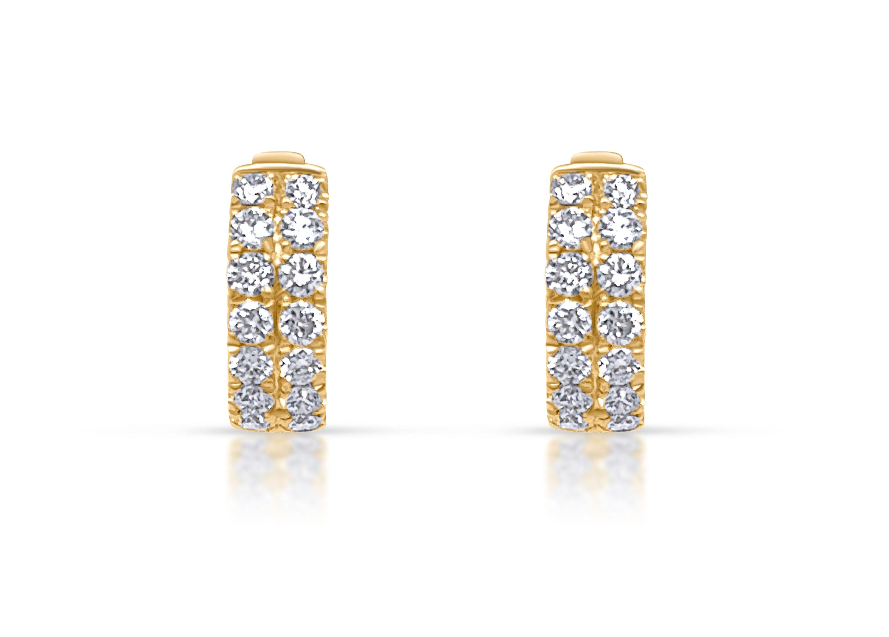 Earrings 18k Yellow Gold Huggies &amp; 2-Row Diamonds