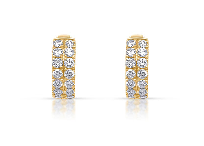 Earrings 18k Yellow Gold Huggies &amp; 2-Row Diamonds