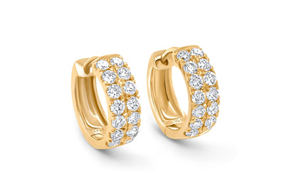 Earrings 18k Yellow Gold Huggies &amp; 2-Row Diamonds