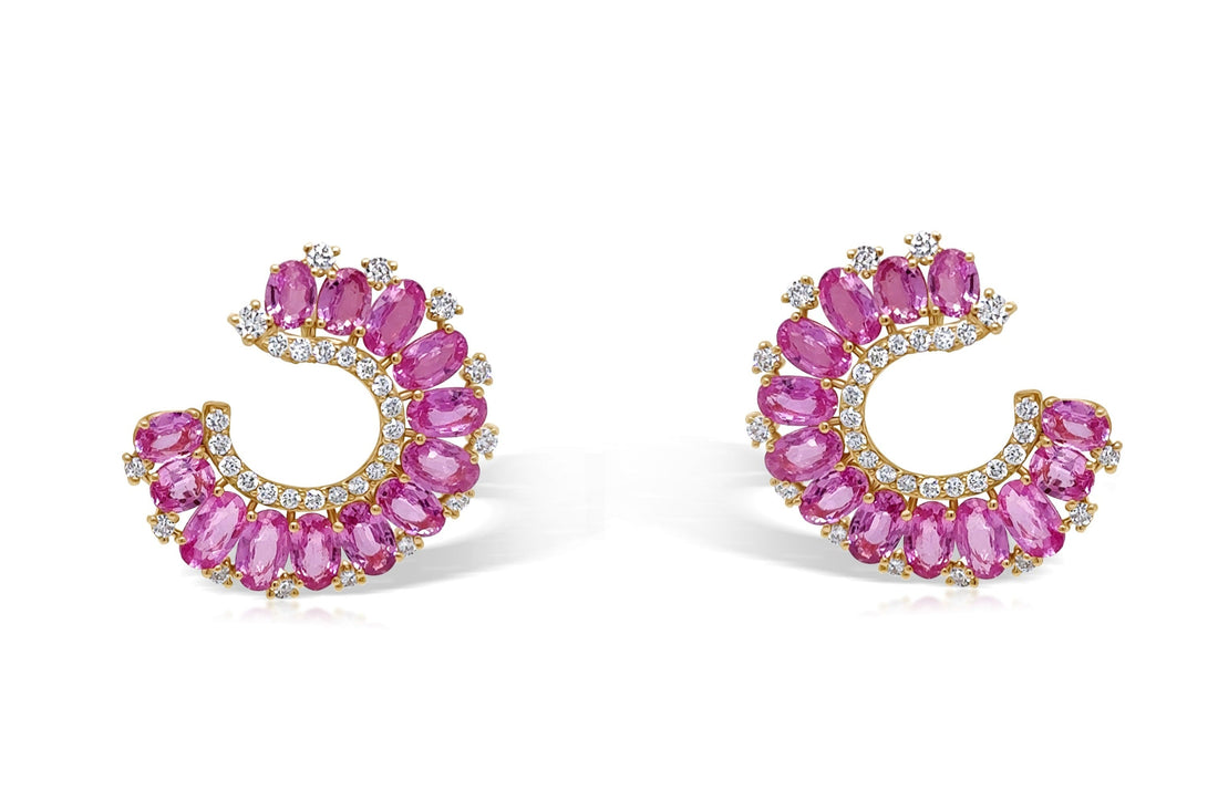 Earrings 18k Gold Look-At-Me Pink Sapphire &amp; Diamonds