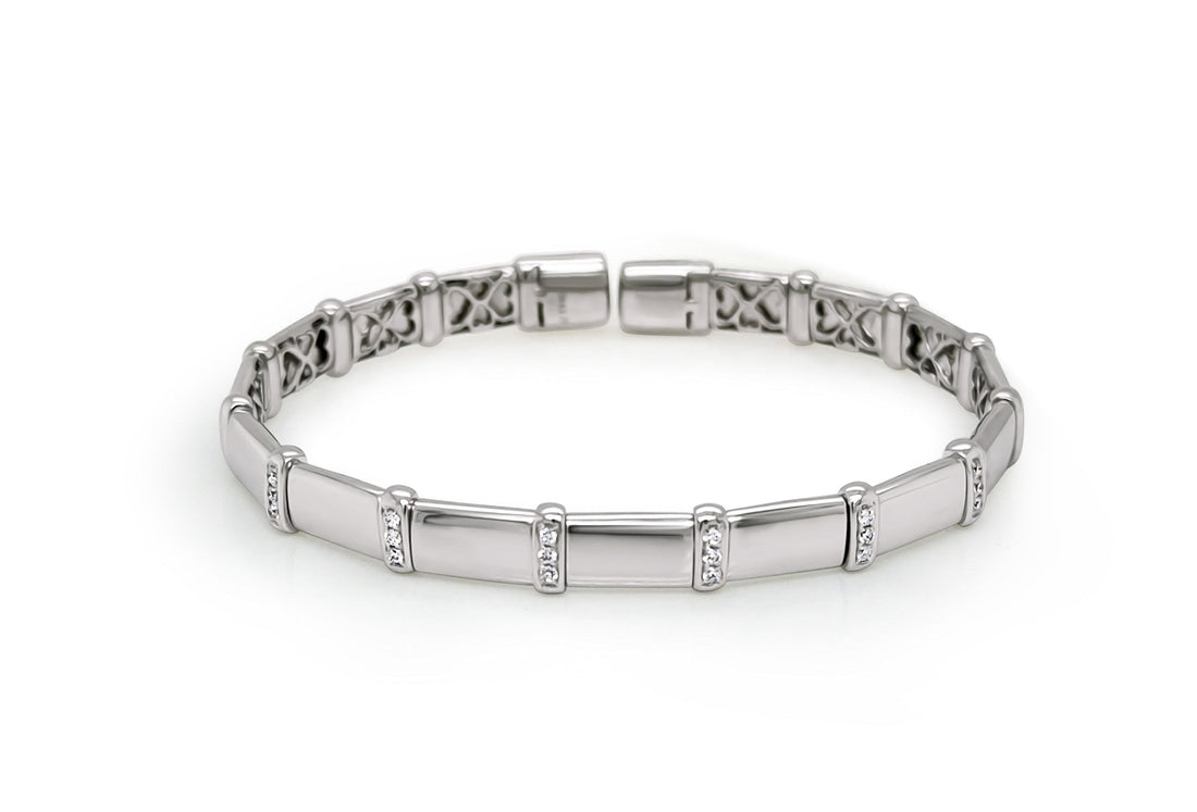 Bracelet 18k White Gold &amp; Diamonds Open Cuff