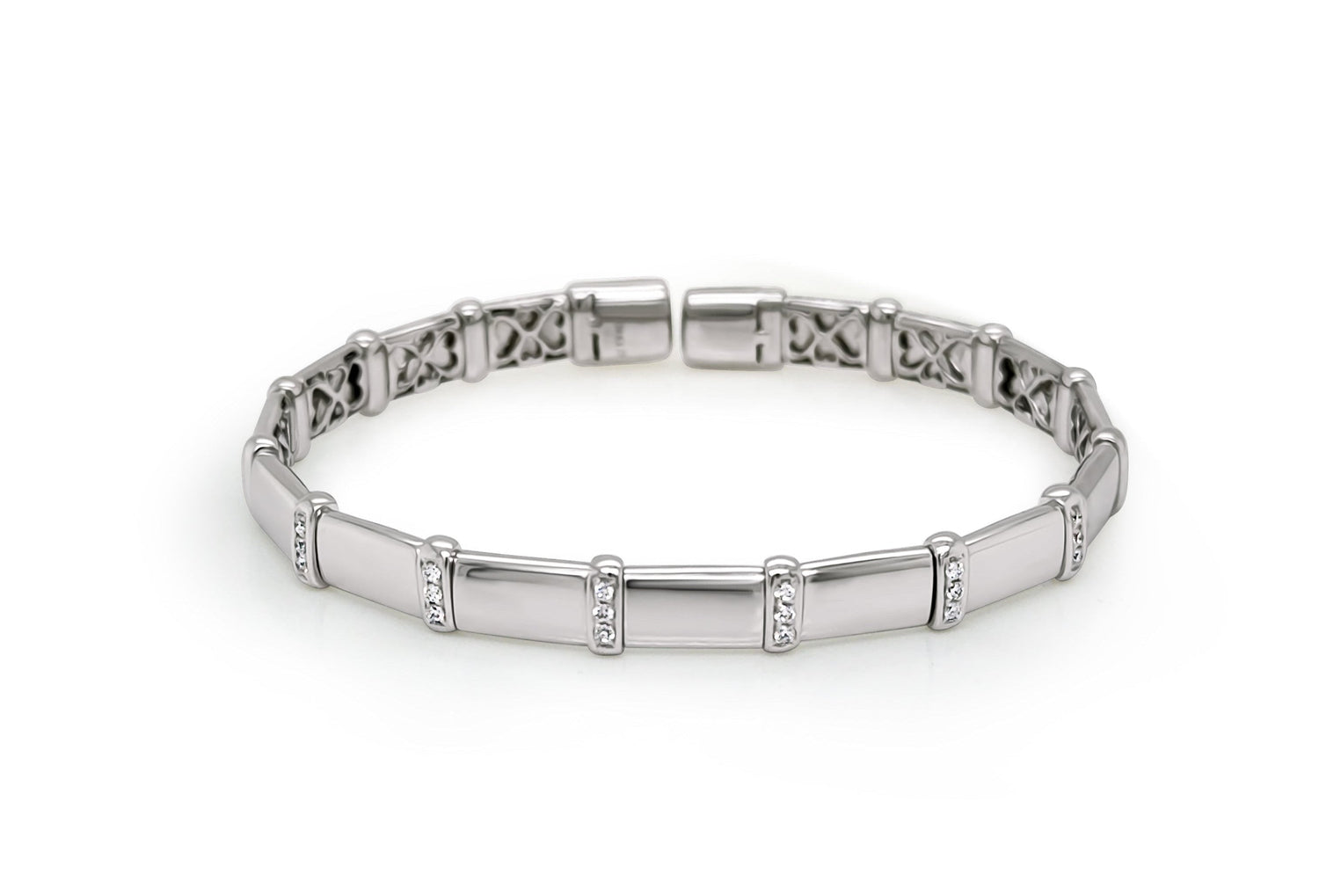 Bracelet 18k White Gold &amp; Diamonds Open Cuff