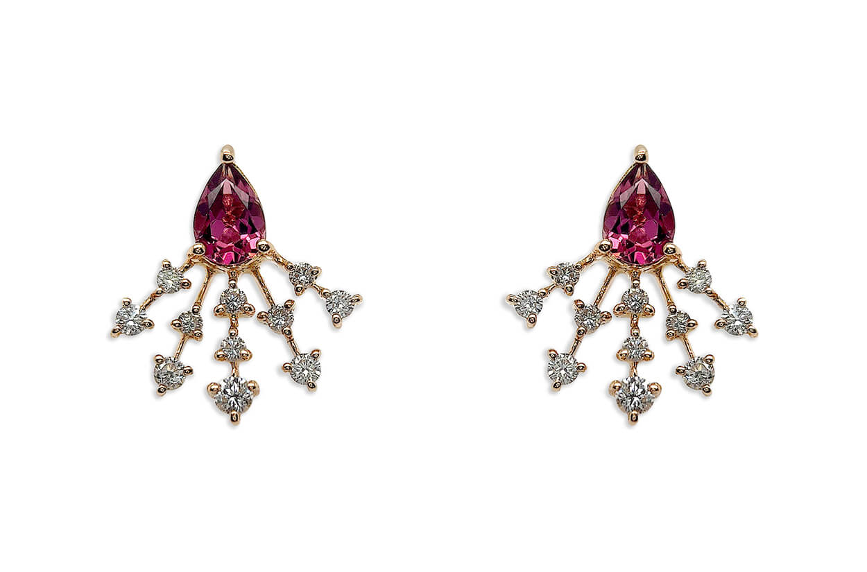 Earrings 18kt Gold Pear Tourmaline &amp; Diamonds Stardusts