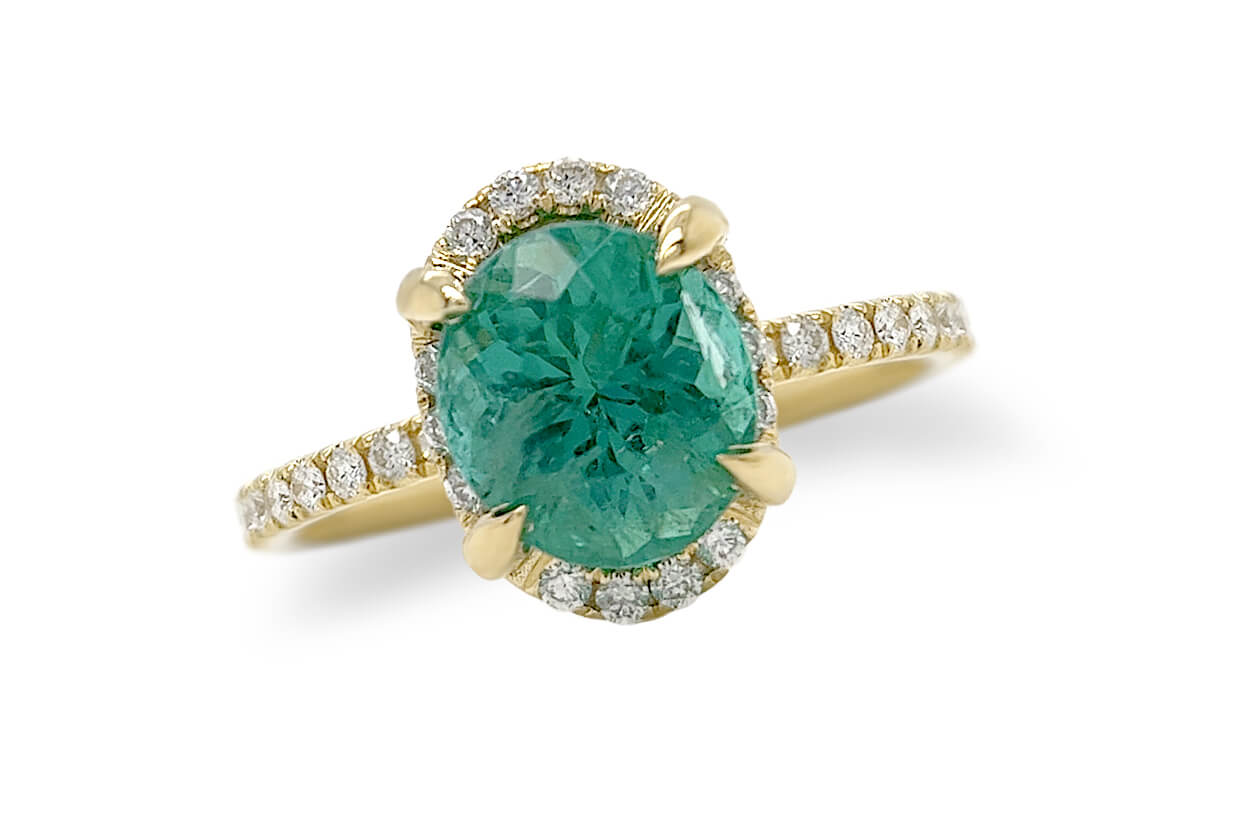 Ring 18kt Gold Round Emerald &amp; Diamonds