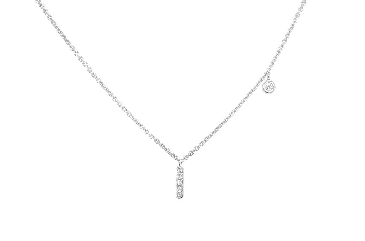 Necklace Initial Letter I White Gold with Diamond