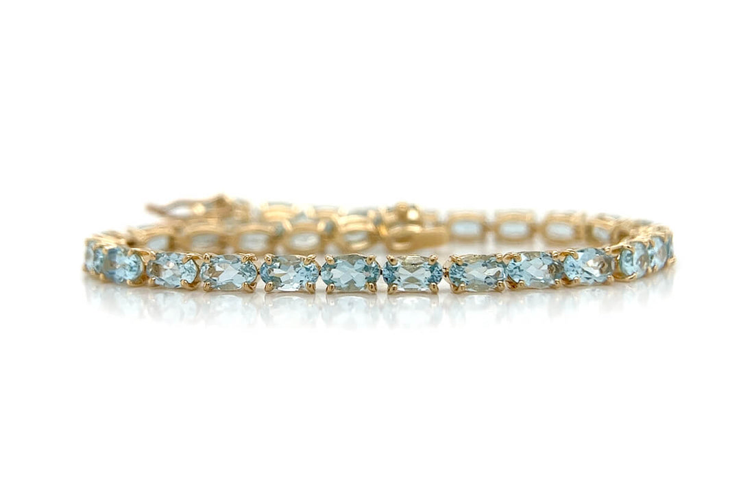 Bracelet 18kt Gold &amp; Oval Aquamarine Tennis