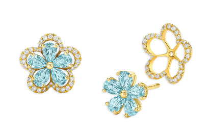 Earrings 18kt Gold Pear Gems Flowers &amp; Detachable Jacket