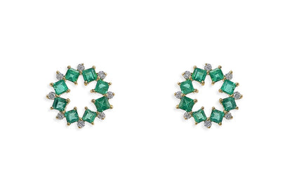 Earrings 18kt Gold Open Flowers Gems &amp; Diamonds Studs