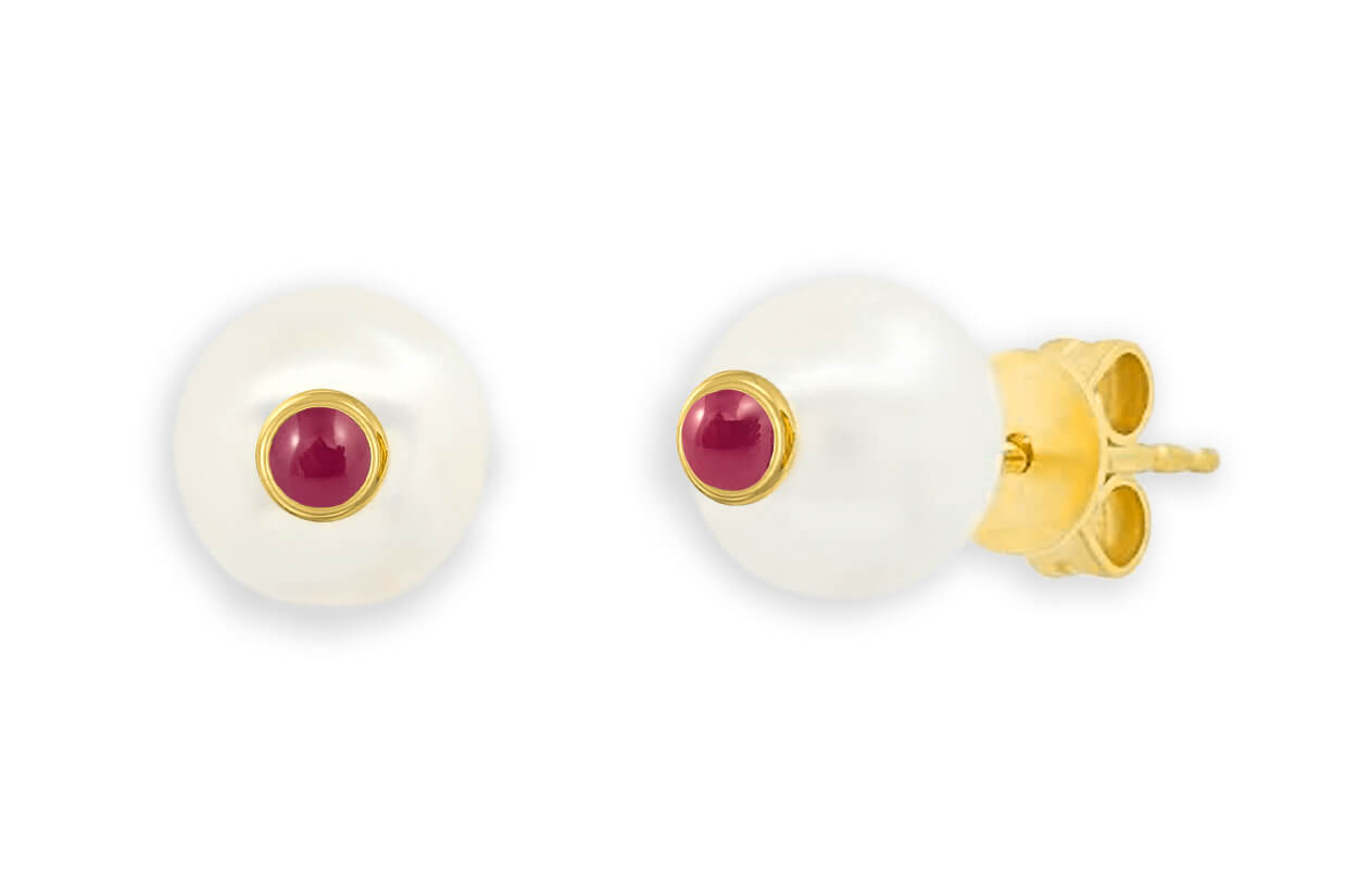 Earrings 18kt Gold South Sea Pearls &amp; Center Gems Studs