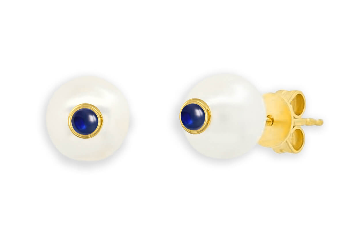 Earrings 18kt Gold South Sea Pearls &amp; Center Gems Studs