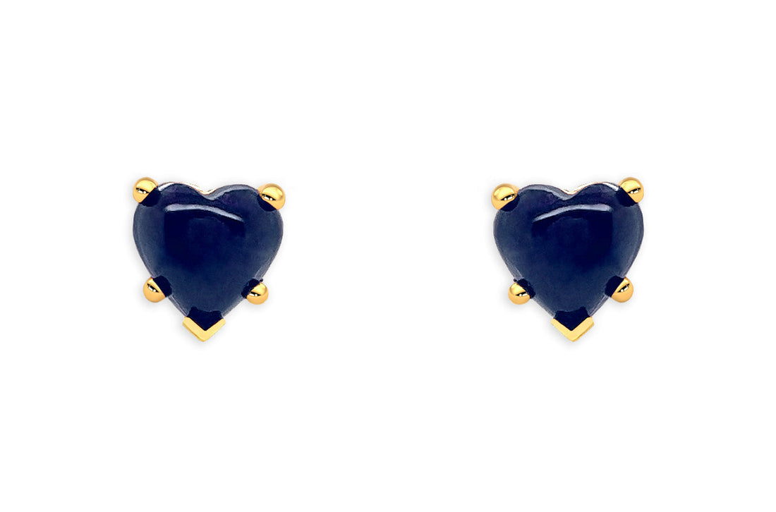 Earrings 14kt Gold &amp; Sapphires Cabochon Hearts Studs